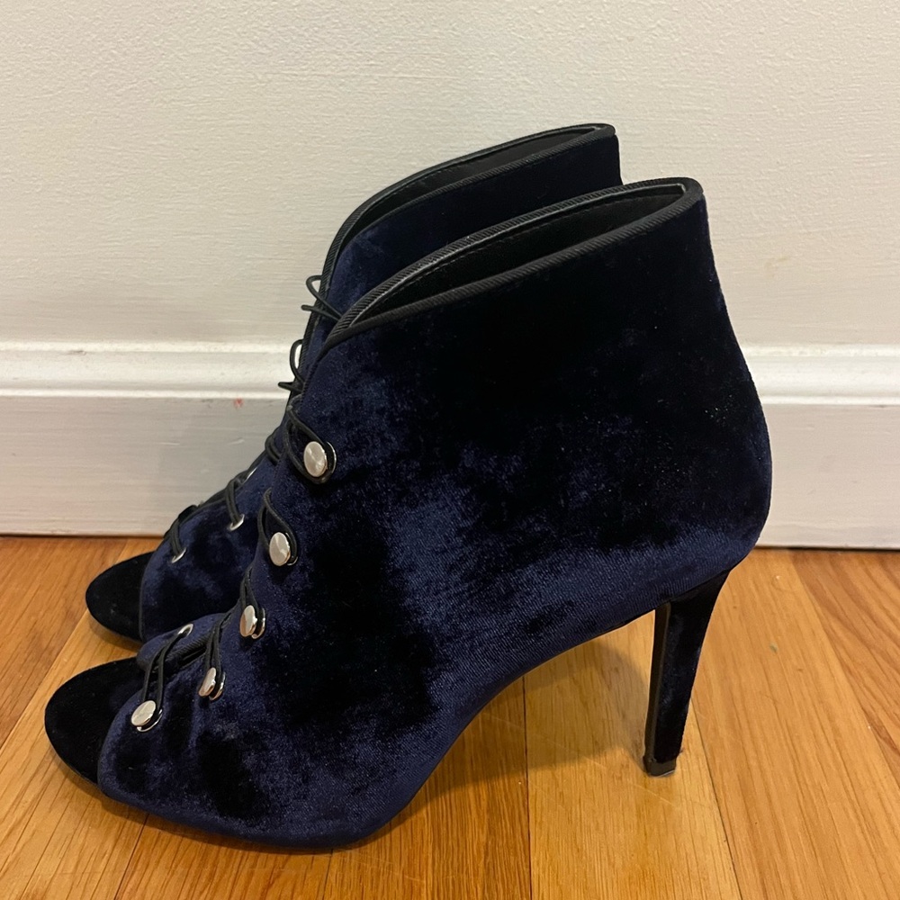 Enzo Angiolini Velvet Open Toe Bootie Heels